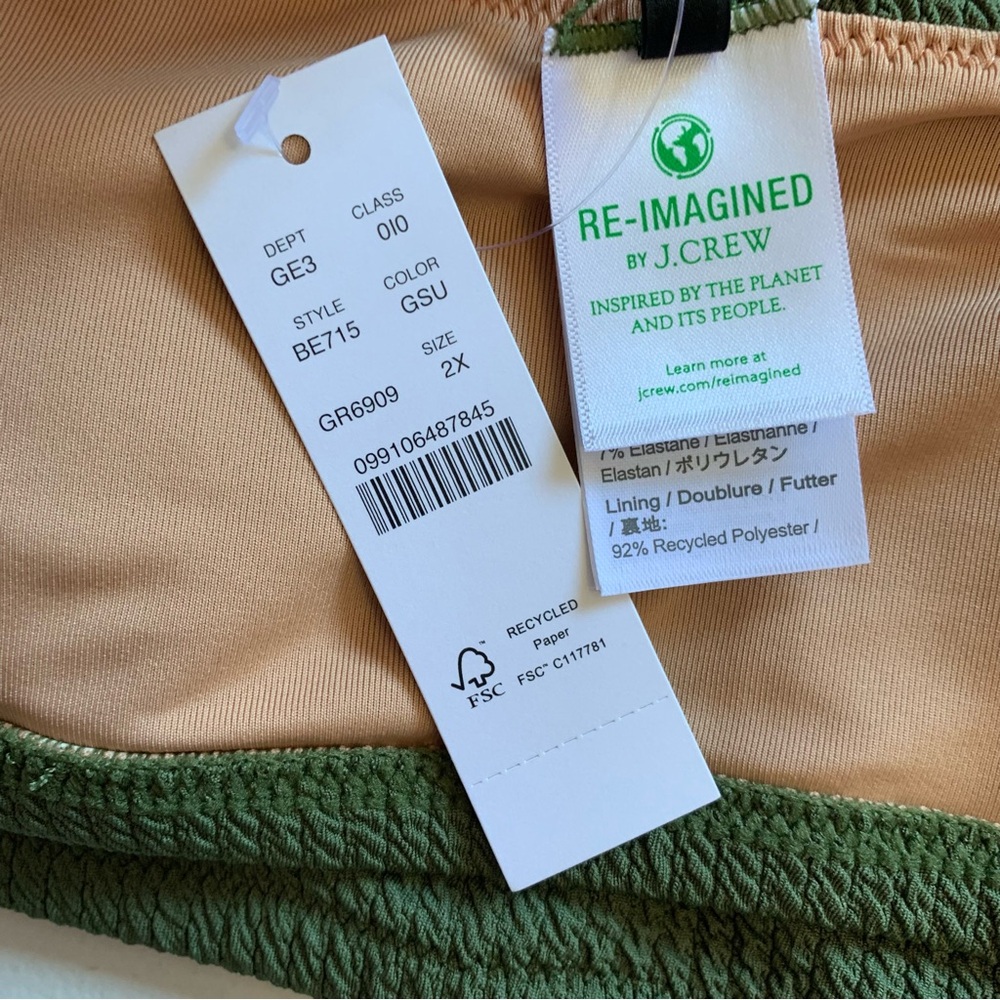 J Crew Size 2X Green Textured One Shoulder Bikini Top Swimwear NWT - Picture 12 of 17